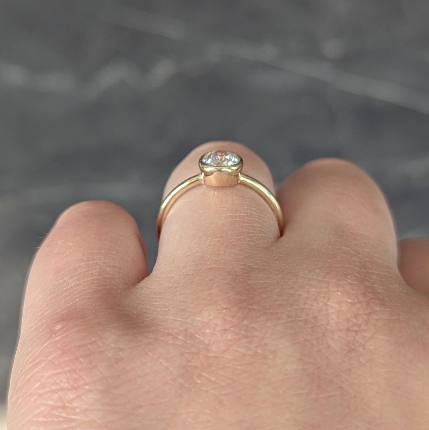 1990s Old European Cut Diamond 14 Karat Gold Bezel Set Solitaire Engagement Ring For Sale 3