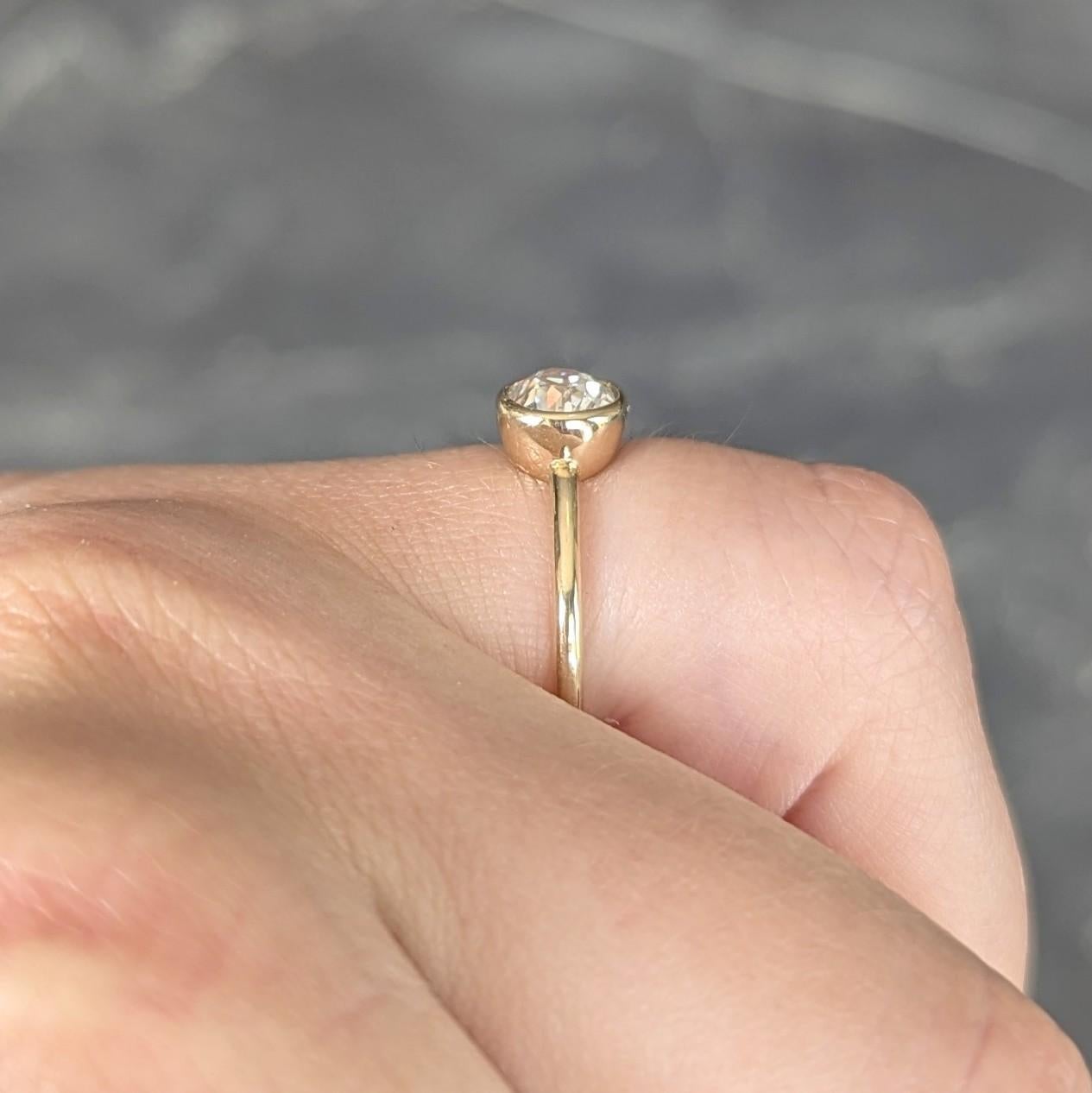1990s Old European Cut Diamond 14 Karat Gold Bezel Set Solitaire Engagement Ring For Sale 4