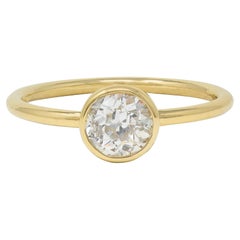 1990s Old European Cut Diamond 14 Karat Gold Bezel Set Solitaire Engagement Ring
