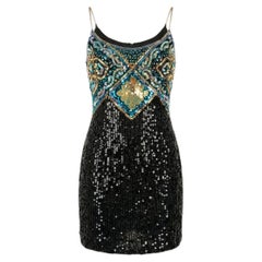 1990s Oleg Cassini BlackTie Sequin Mini Dress - Silk & Turquoise Embelli