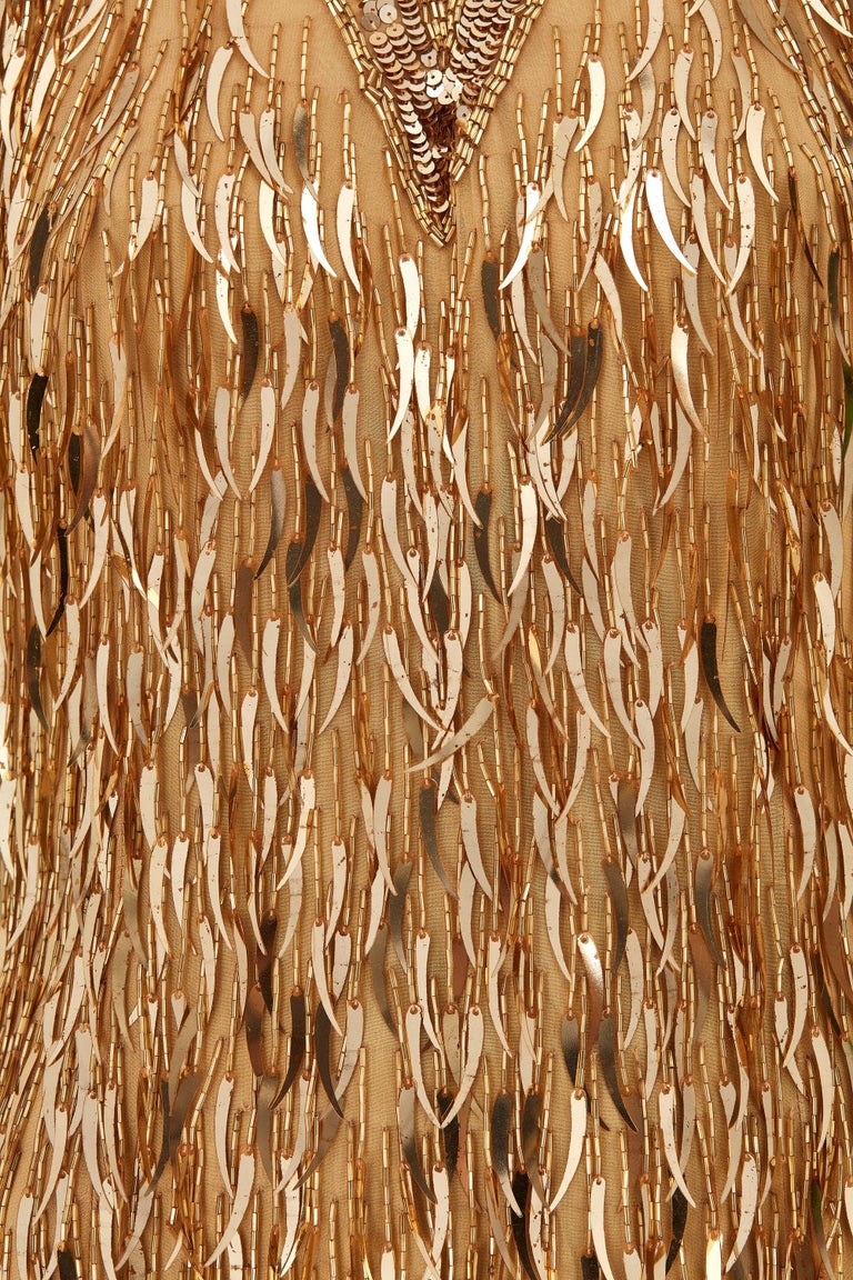 1990s Oleg Cassini Gold Beaded and Paillette Sequin Dress For Sale at  1stDibs