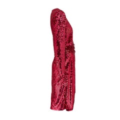 1990s Oleg Cassini Raspberry Pink Sequin Dress with Ruched Waist
