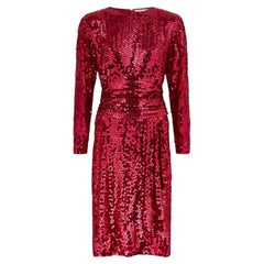 1990s Oleg Cassini Raspberry Pink Sequin Dress with Ruched Waist