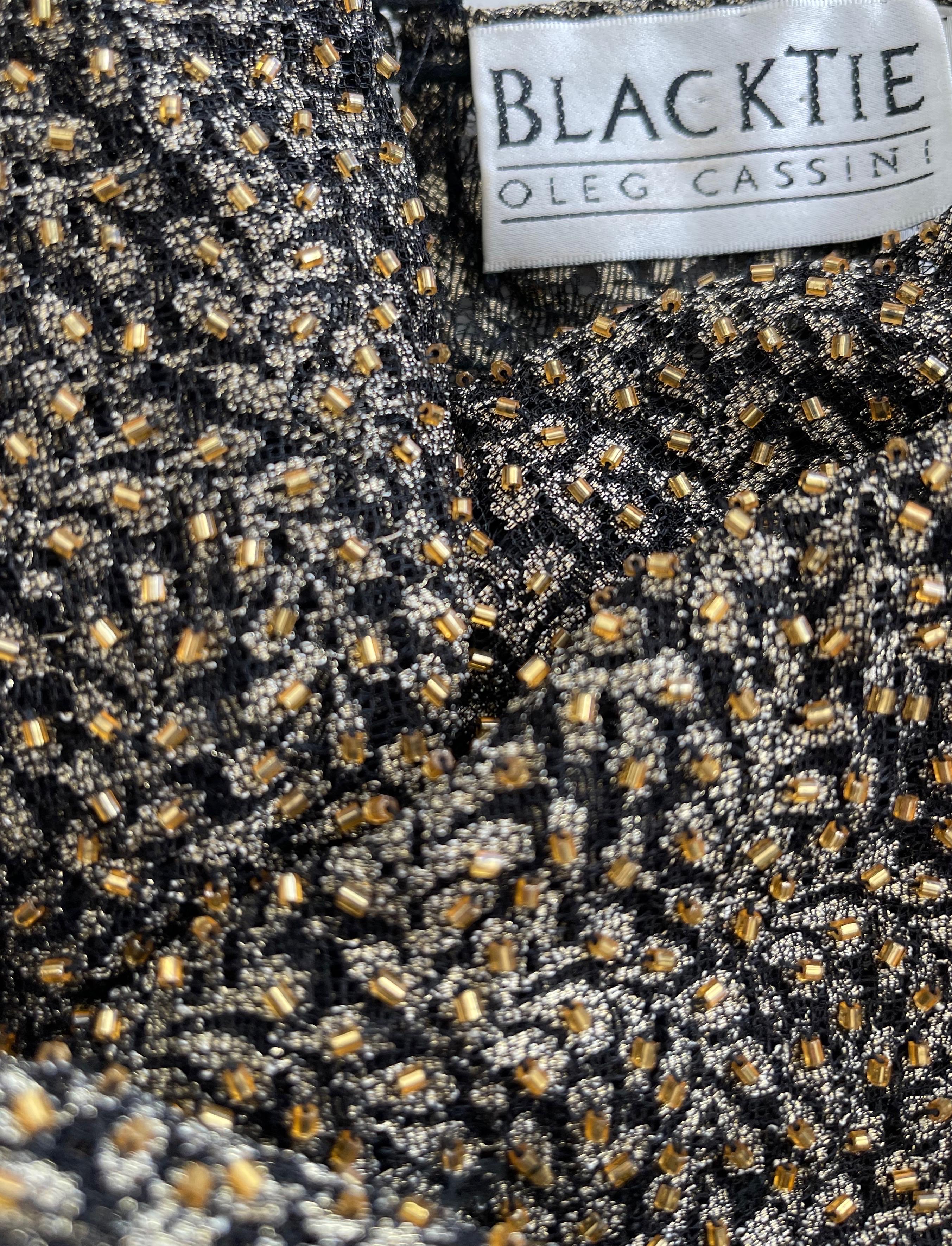 1990er Oleg Cassini Vintage 90er Jahre Bluse Top mit halb durchsichtiger Goldbronze-Perlen, Größe 6 im Zustand „Hervorragend“ im Angebot in San Diego, CA