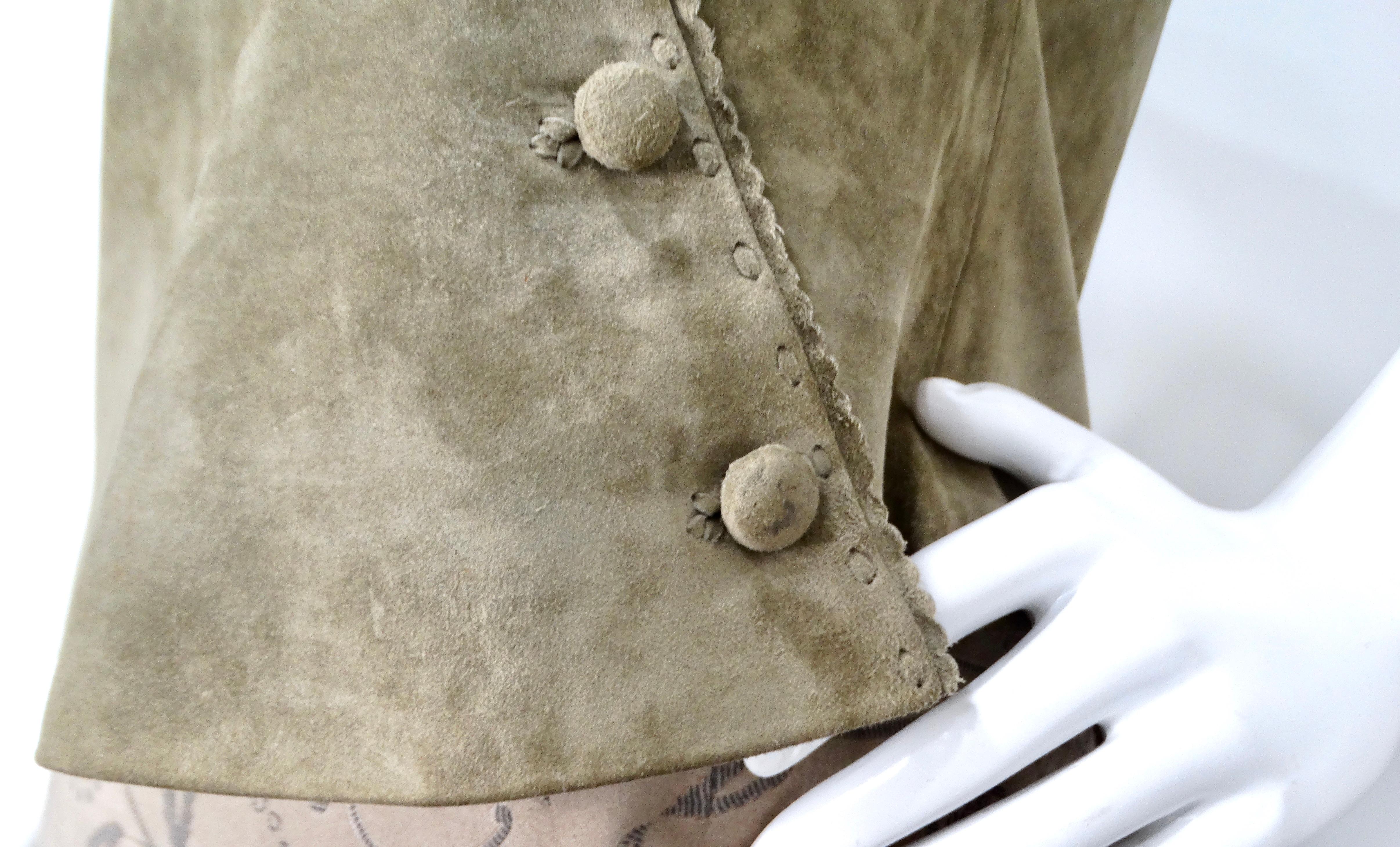 1990s Olive Green Suede Wrap Jacket In Good Condition For Sale In Scottsdale, AZ
