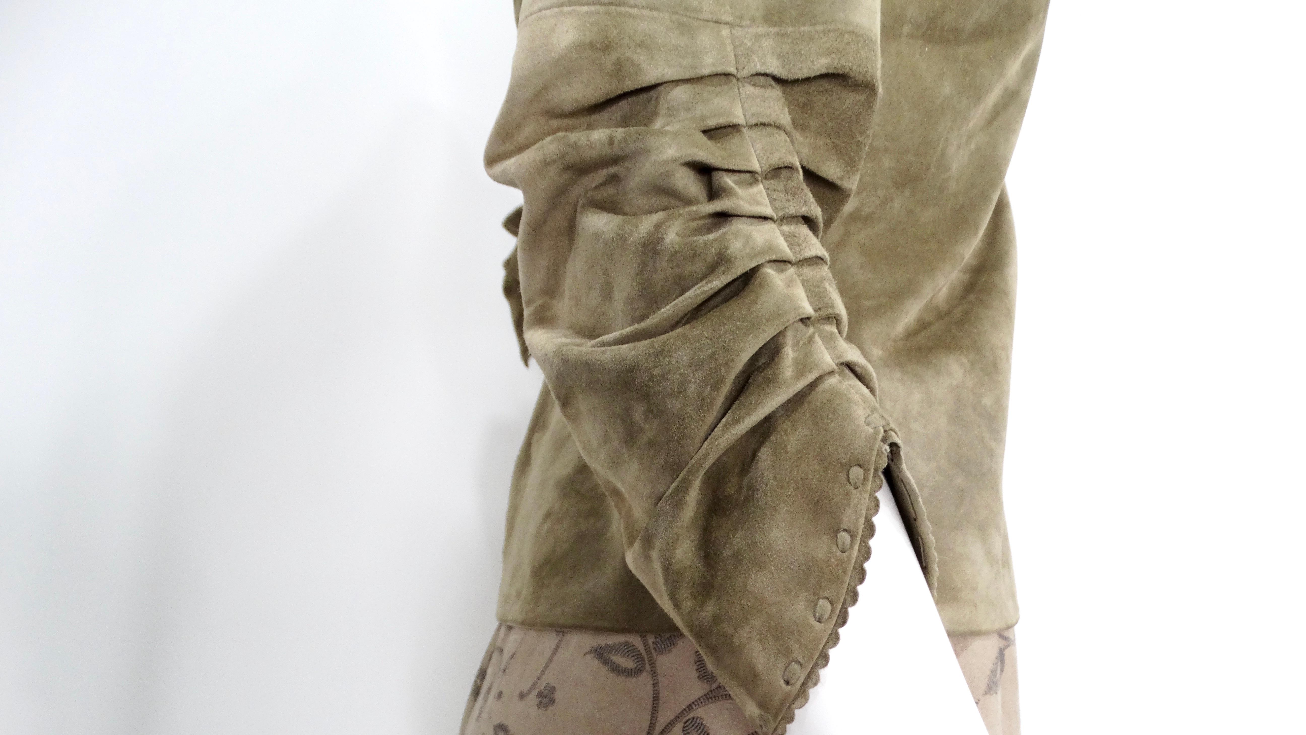 1990s Olive Green Suede Wrap Jacket For Sale 2