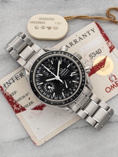 1990er Omega Speedmaster Day Date 3520.50.00 Edelstahl Schwarzes Zifferblatt Automatik