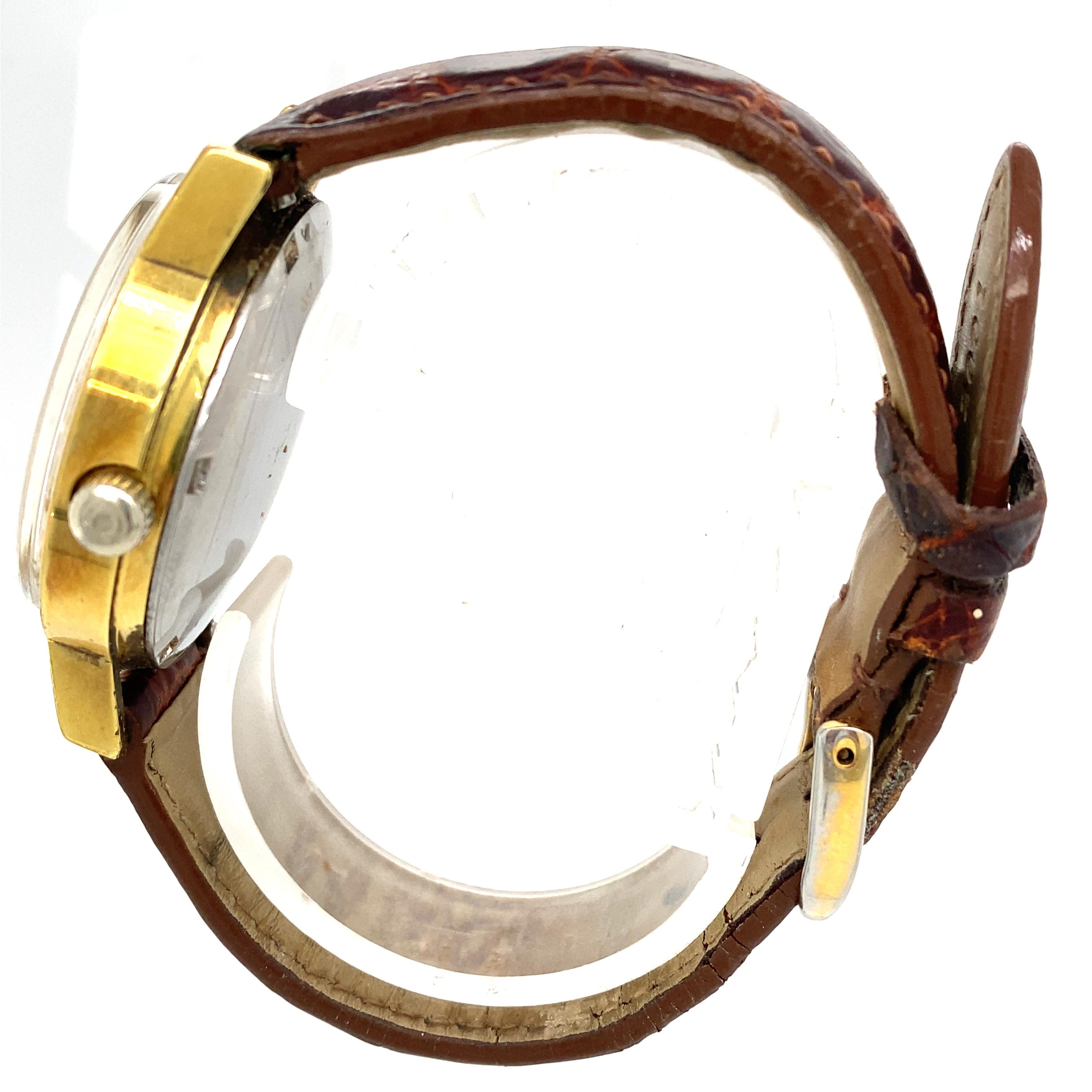 1990er Omega-Armbanduhr mit Datumsfunktion und goldfarbenem Etui für Damen oder Herren