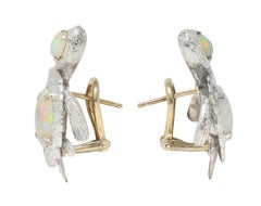 1990's Opal Diamond 18 Karat White Gold Vintage Turtle Earrings
