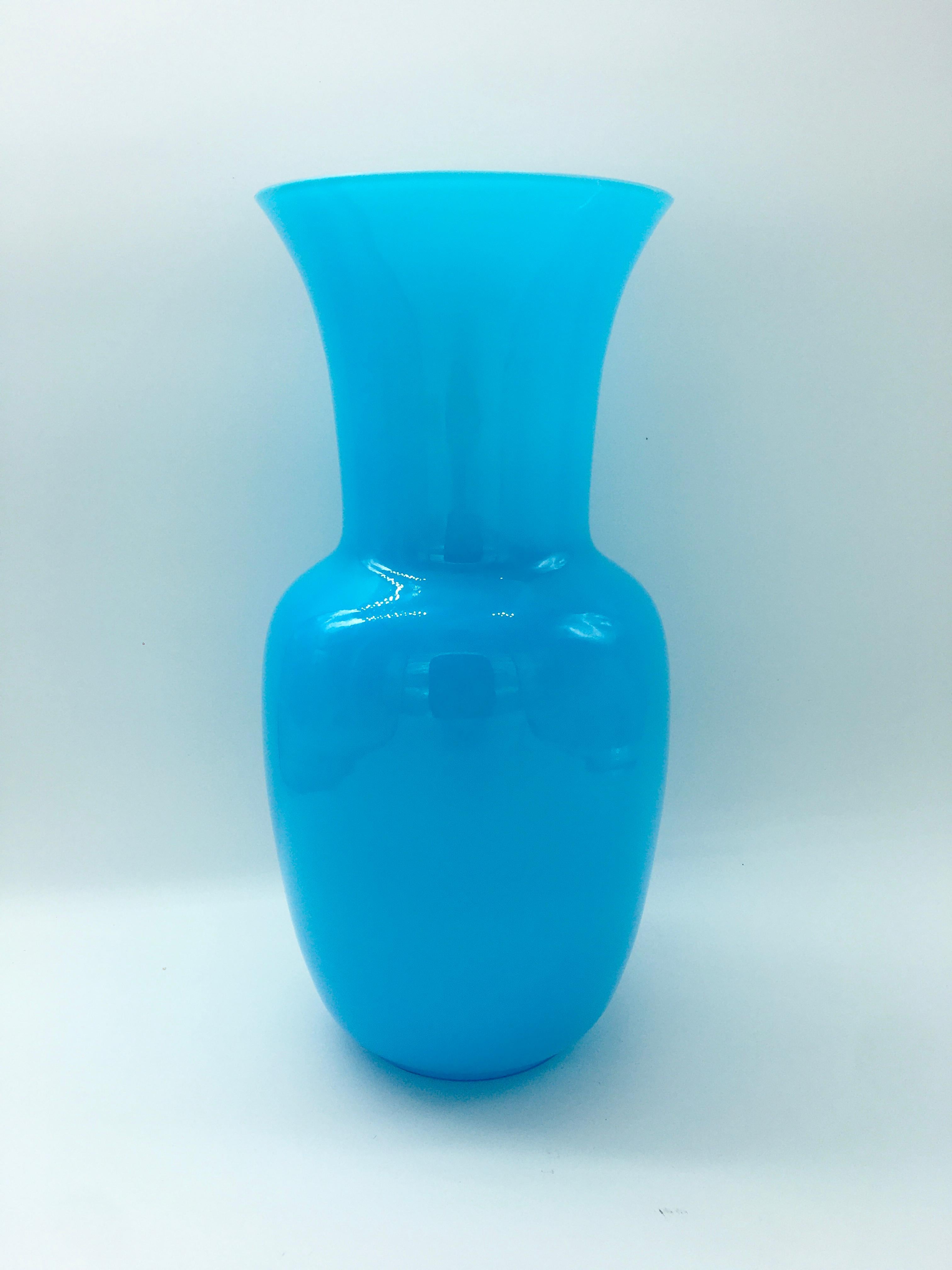 Mid-Century Modern 1990s Opalino Glass Vase in Aquamarine by Venini