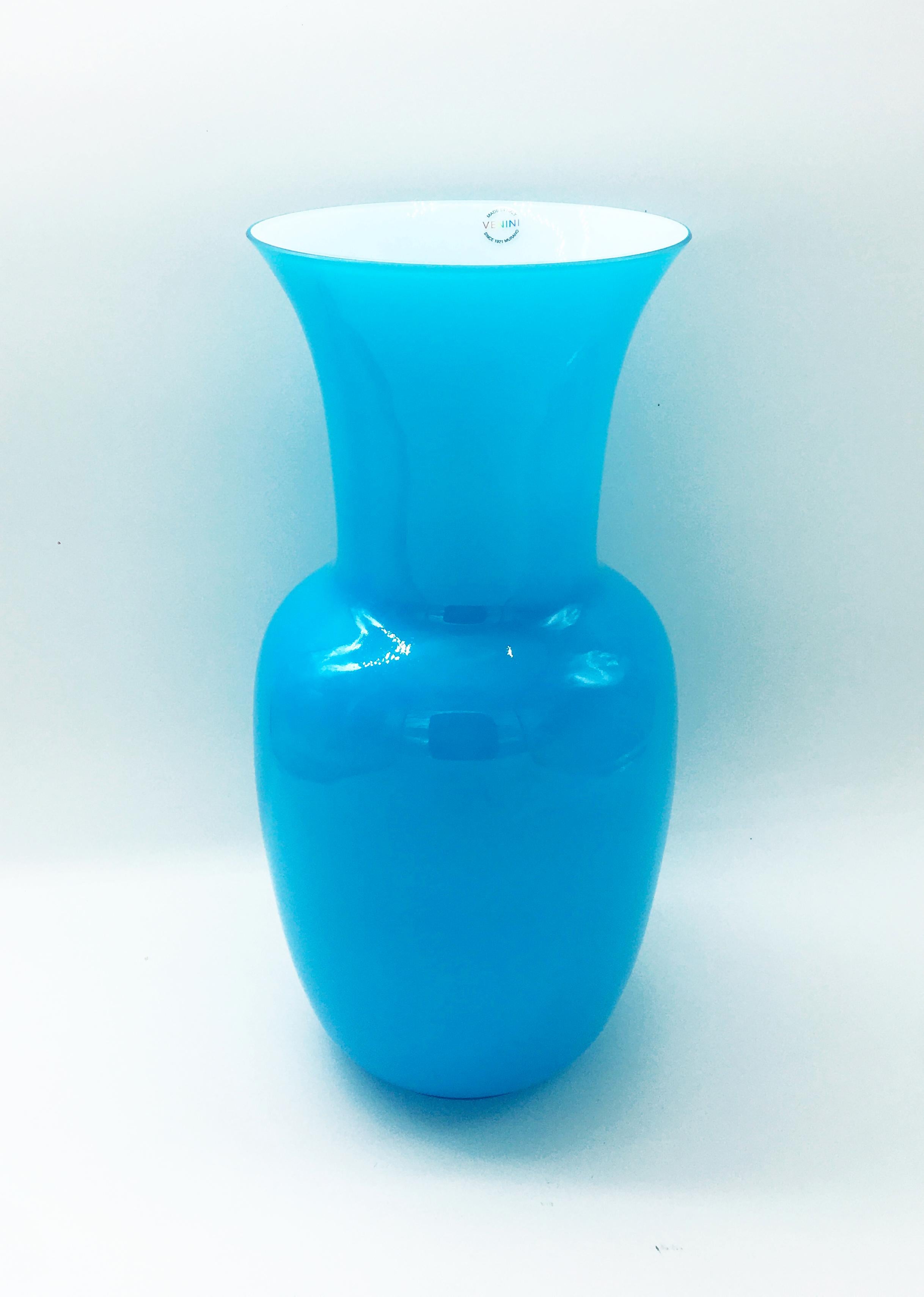 Italian 1990s Opalino Glass Vase in Aquamarine by Venini