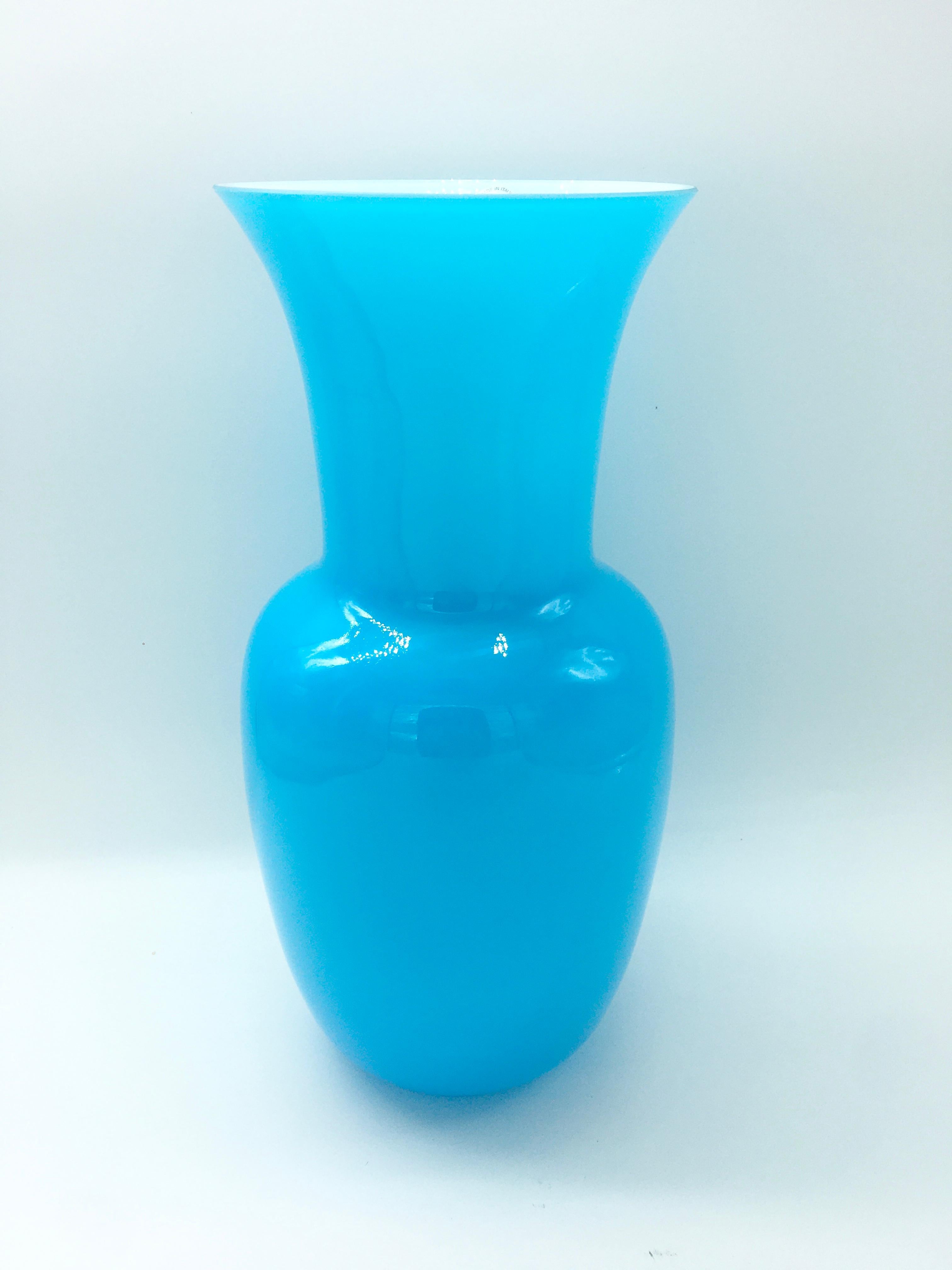 1990s Opalino Glass Vase in Aquamarine by Venini In Excellent Condition In Naples, IT