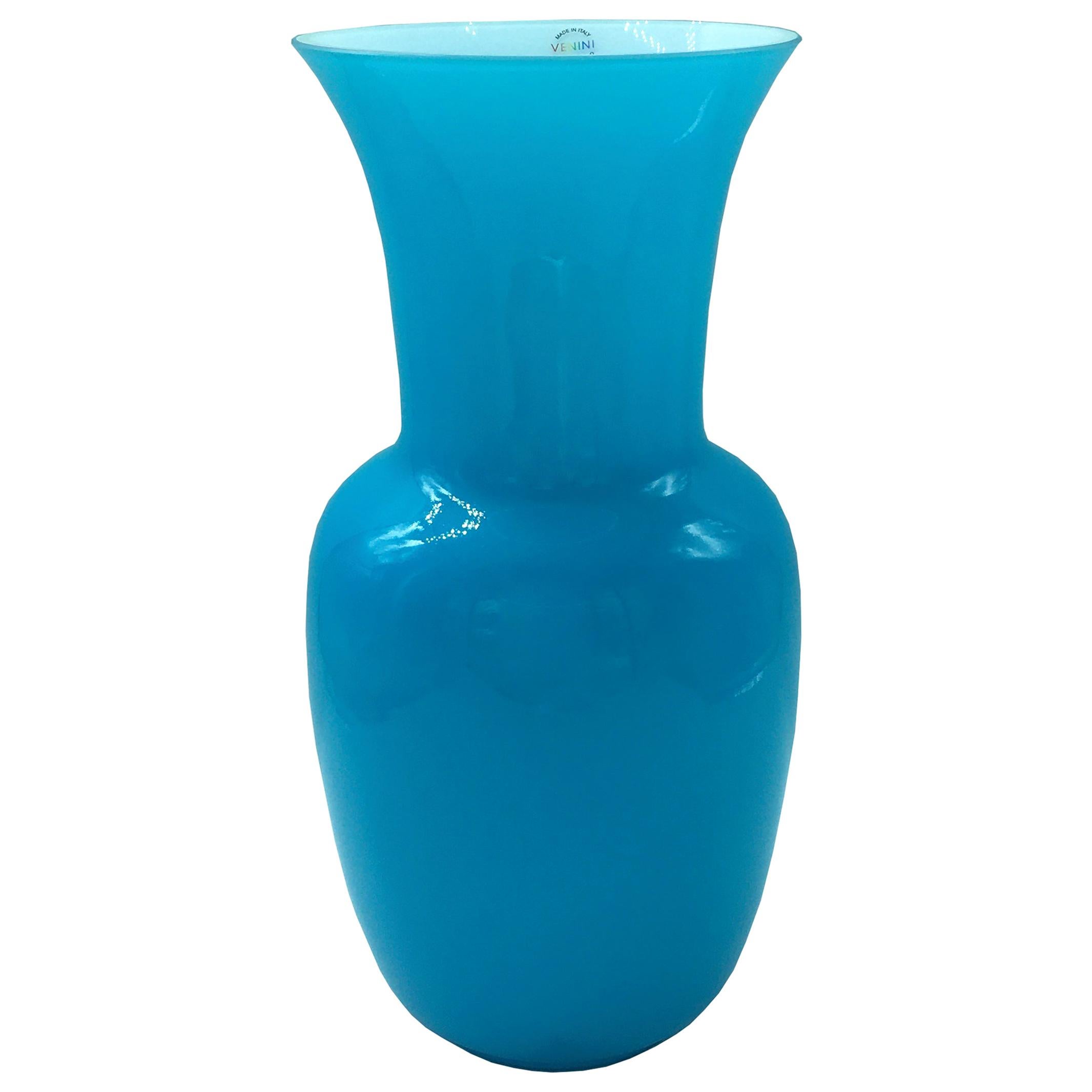 1990s Opalino Glass Vase in Aquamarine by Venini