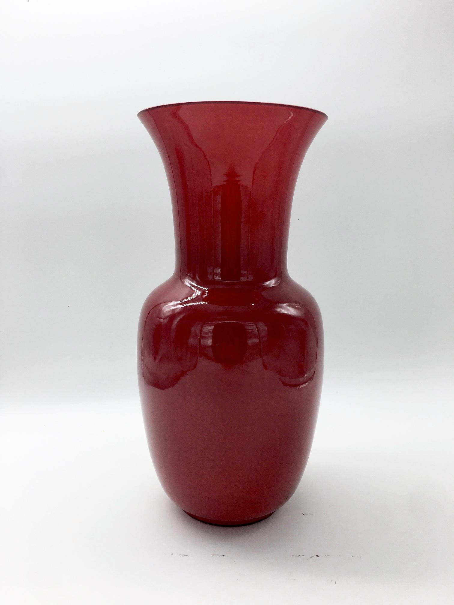 Mid-Century Modern 1990s Opaline Glass Vase in Red by Venini