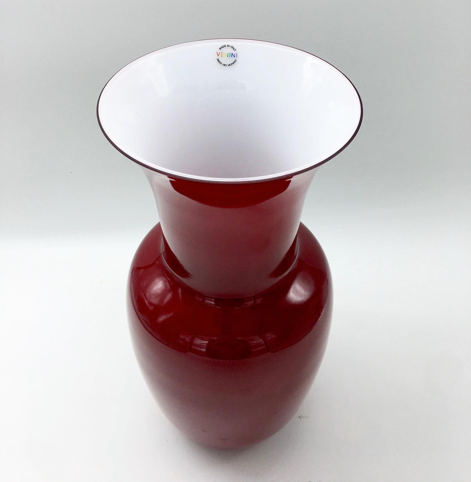 Italian 1990s Opaline Glass Vase in Red by Venini