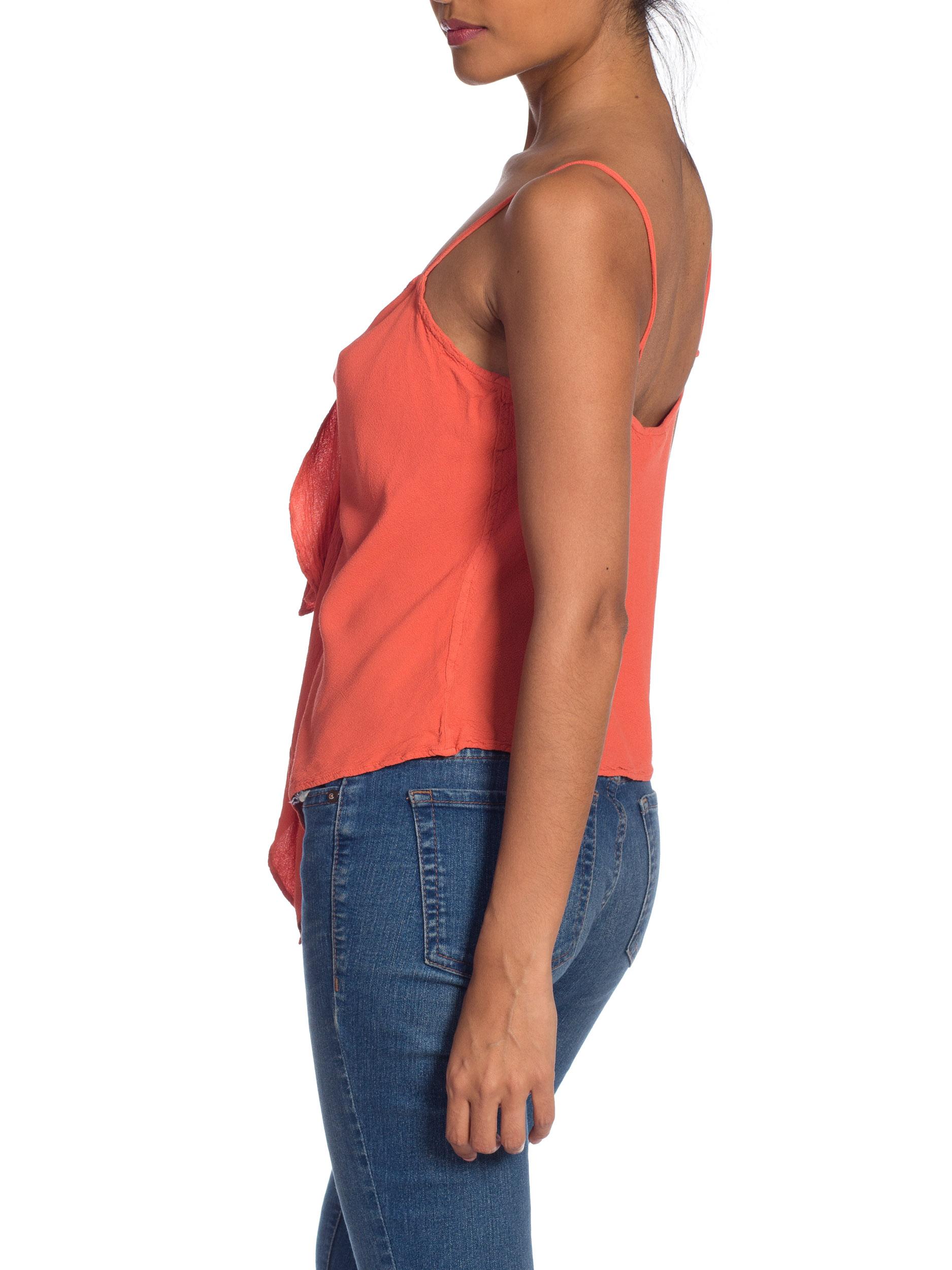 1990s Orange Ghost Rayon Crepe Knot Bow Cami Top 3