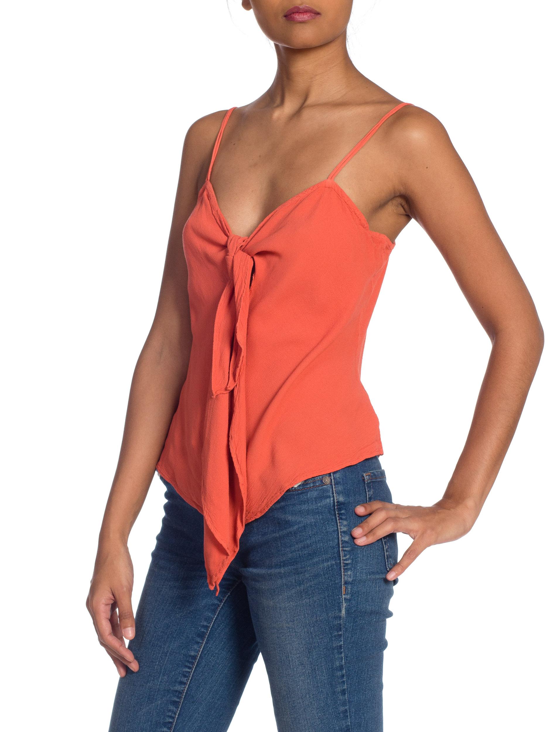 1990s Orange Ghost Rayon Crepe Knot Bow Cami Top 4