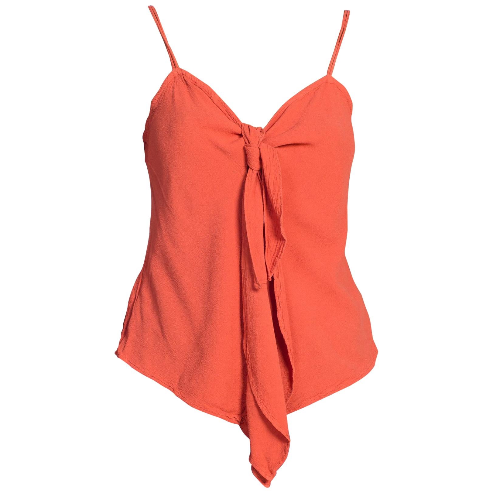 1990s Orange Ghost Rayon Crepe Knot Bow Cami Top