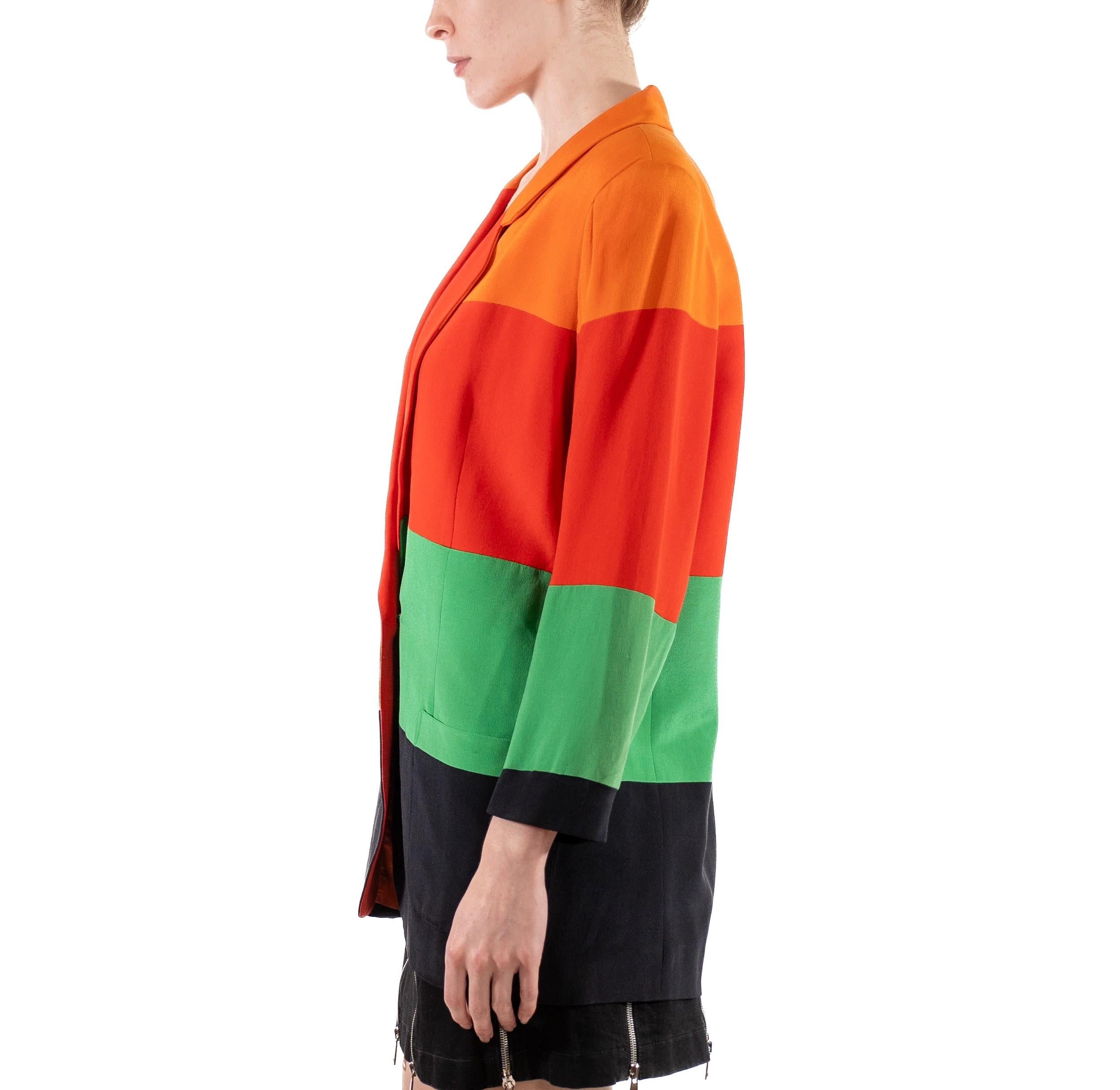 1990S Orange, Red, Green & Black Silk Faille Color Blocked Boxy Blazer In Good Condition For Sale In New York, NY