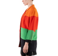 1990S Orange, Red, Green & Black Silk Faille Color Blocked Boxy Blazer
