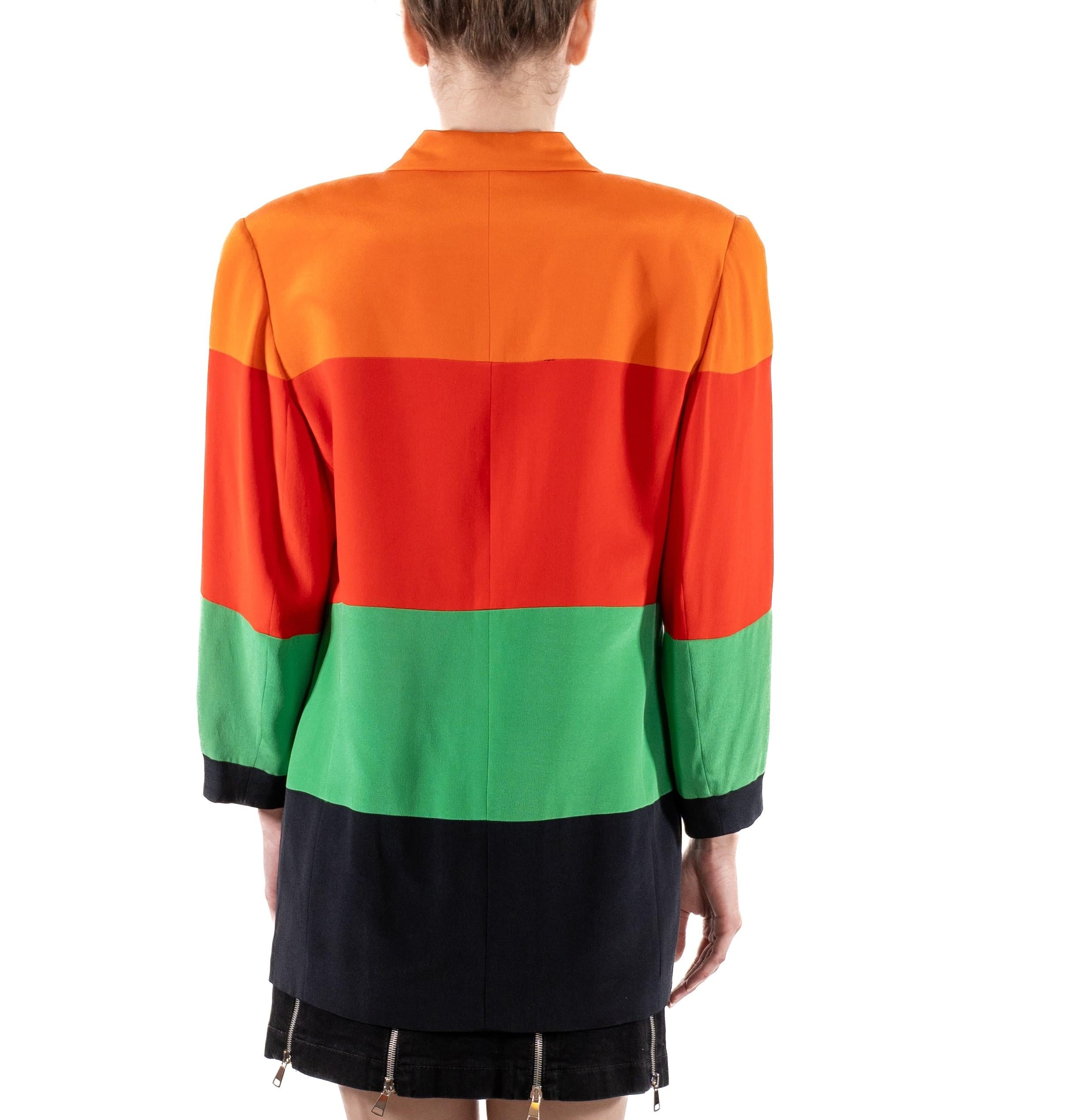 Women's 1990S Orange, Red, Green & Black Silk Faille Color Blocked Boxy Blazer For Sale