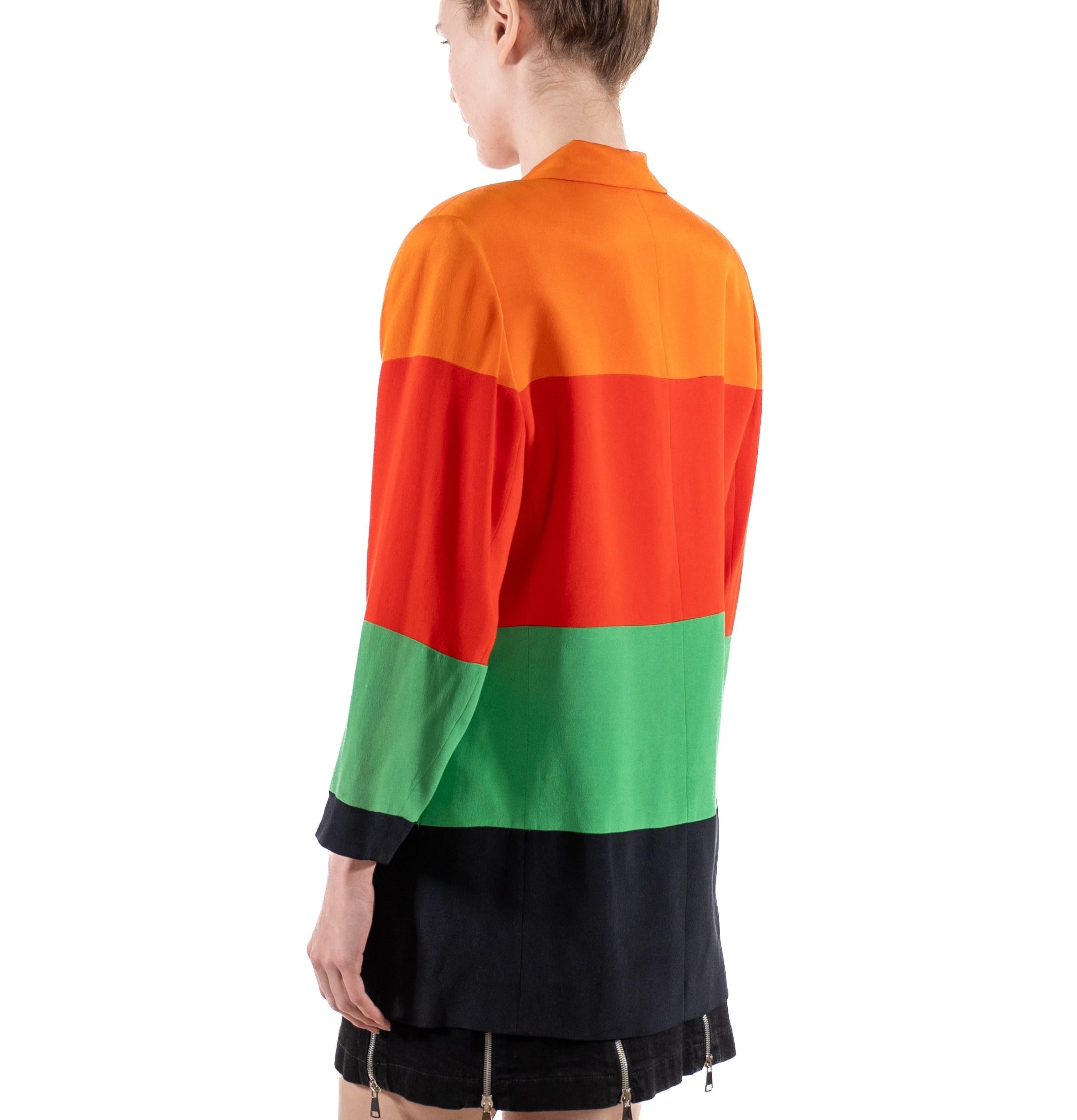 1990S Orange, Red, Green & Black Silk Faille Color Blocked Boxy Blazer For Sale 5