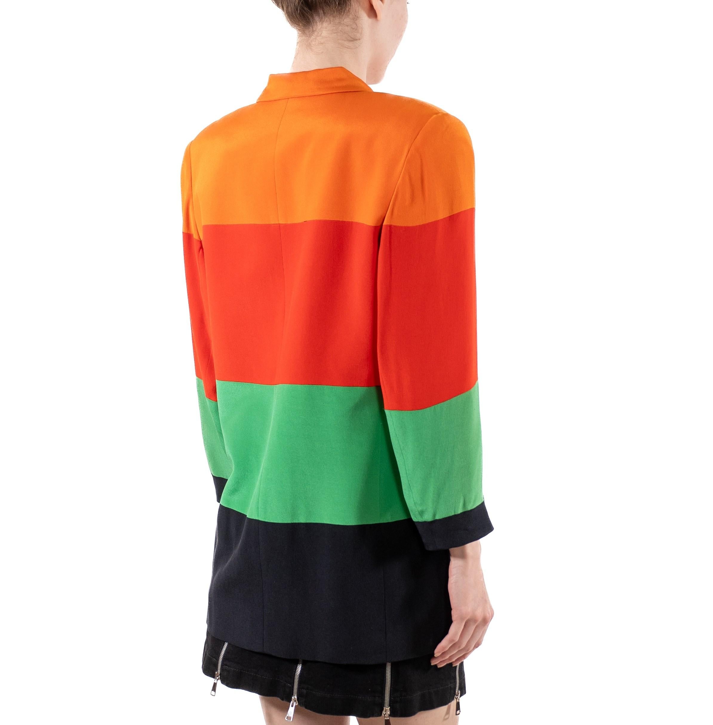 1990S Orange, Red, Green & Black Silk Faille Color Blocked Boxy Blazer For Sale 6