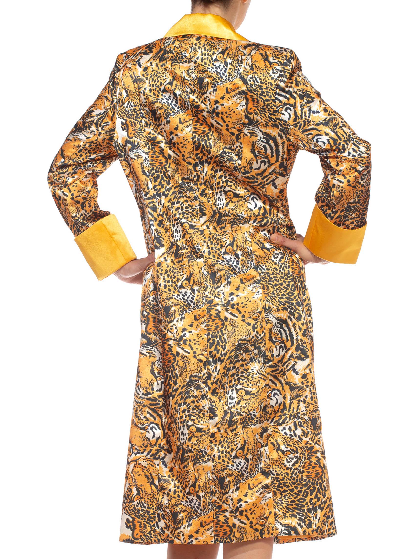 Chaqueta larga de poliacetato satinado con estampado de leopardo y tigre naranja 1990S 6