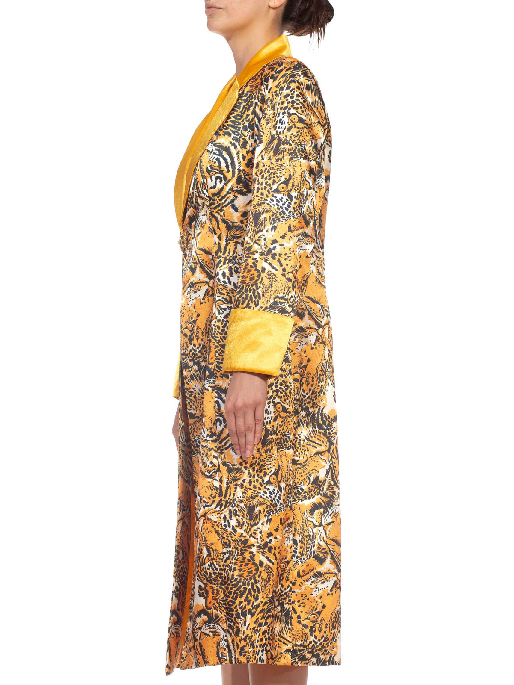 Chaqueta larga de poliacetato satinado con estampado de leopardo y tigre naranja 1990S Naranja