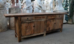 1990s Oriental Four Drawer and Four Door Natural Finish Wooden Console