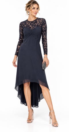 1990s Oscar de la Rent Hi Lo Vintage Black Velvet Burnout Chiffon Evening Dress