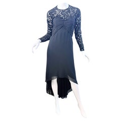 1990s Oscar de la Rent Hi Lo Vintage Black Velvet Burnout Chiffon Evening Dress