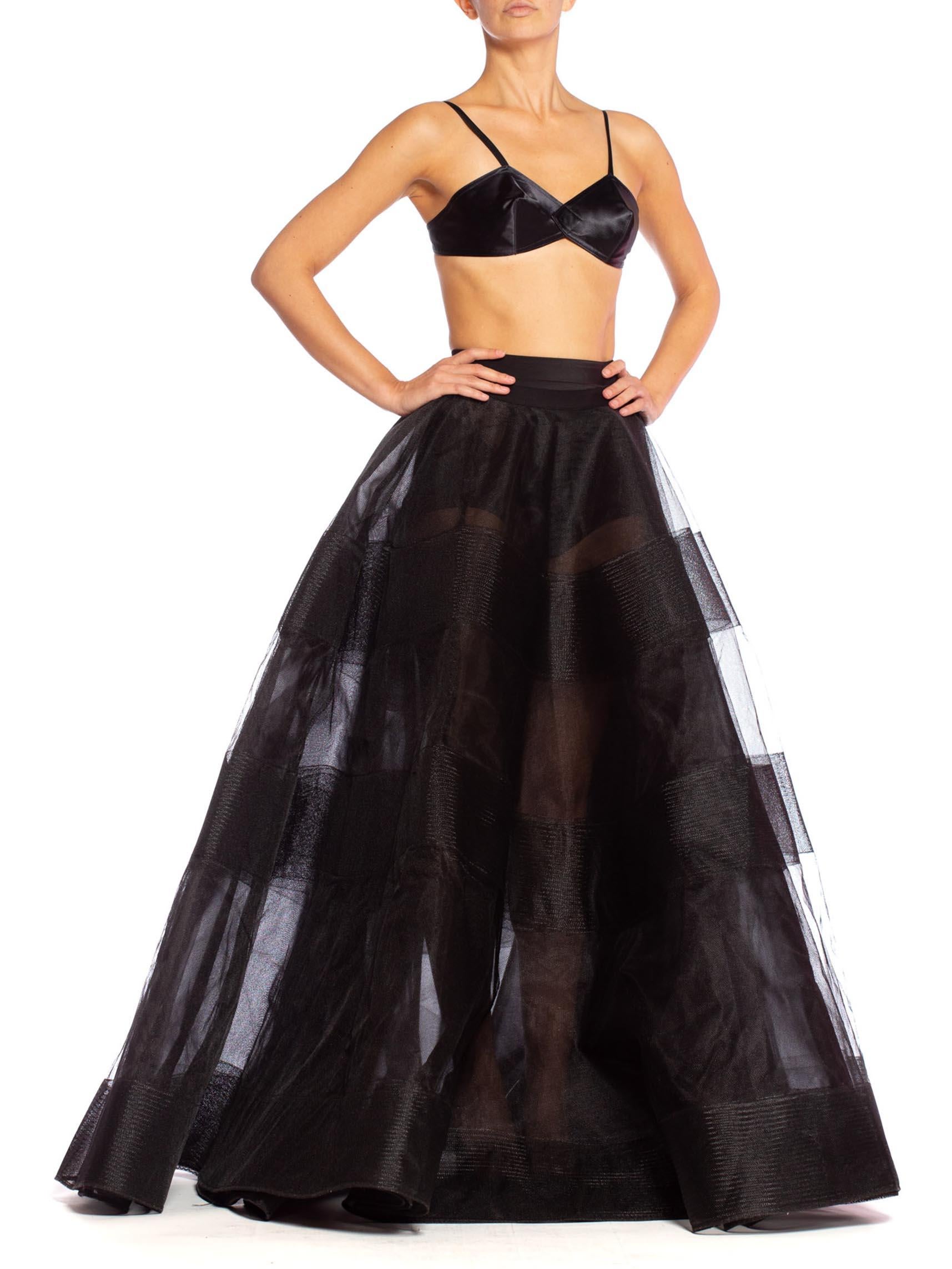1990'S OSCAR DE LA RENTA Black Nylon Tulle & Horsehair Massive Ball Gown Crinoline Skirt