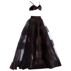 1990'S OSCAR DE LA RENTA Black Nylon Tulle & Horsehair Massive Ball Gown Crinol