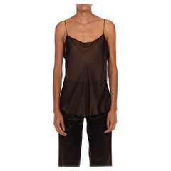 1990S OSCAR DE LA RENTA Black Sheer Silk Chiffon Bias Cut Camisole Top