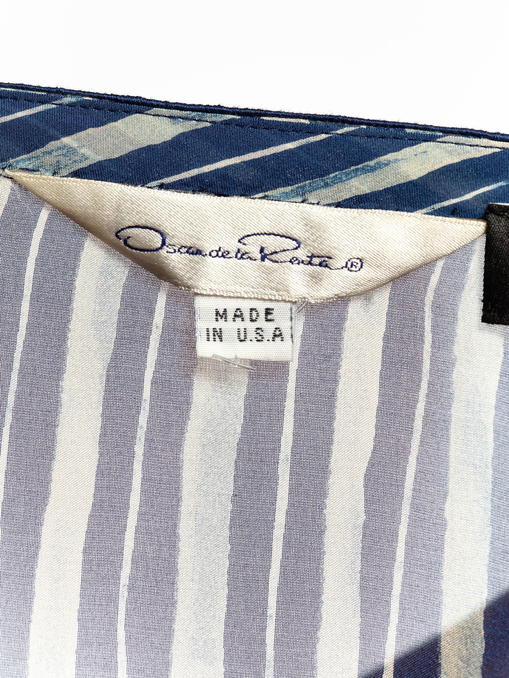 Women's 1990S OSCAR DE LA RENTA Blue & White Embroidered Silk Shell Top For Sale