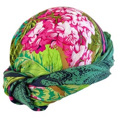 Pañuelo de seda de los 90 Oscar De La Renta grande 35 x 35 Verde + Rosa Vintage años 90