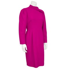 1990s Oscar de la Renta Magenta Wool Cocktail Dress
