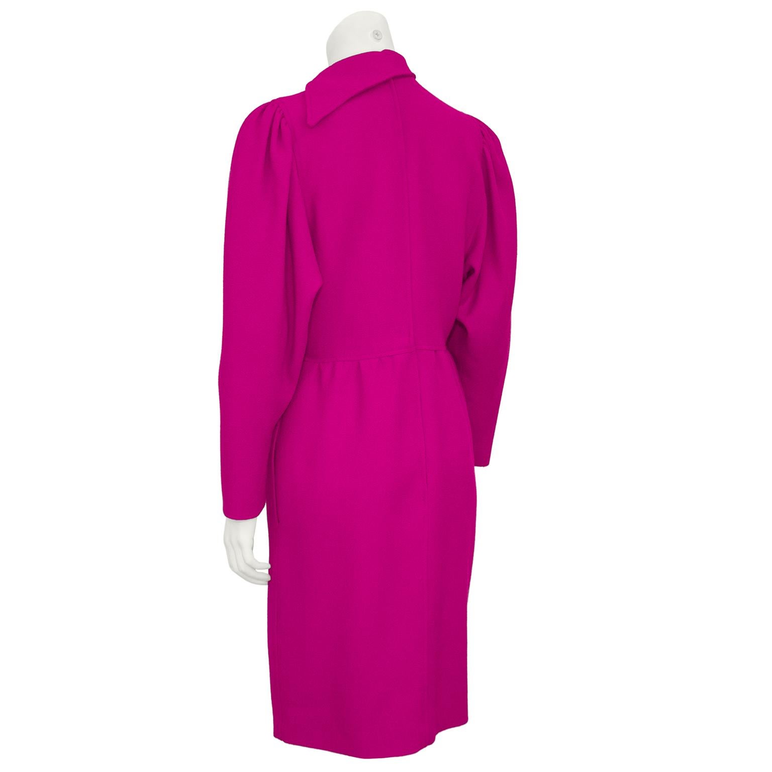 Purple 1990s Oscar de la Renta Magenta Wool Cocktail Dress  For Sale