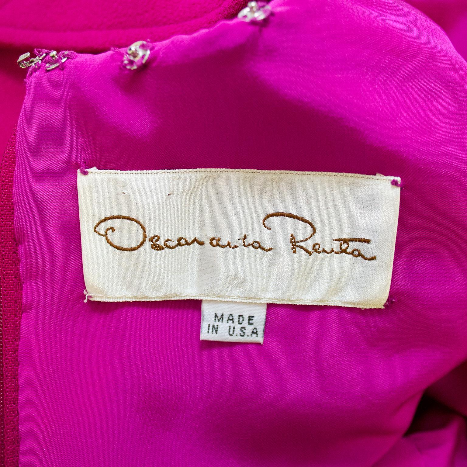 1990s Oscar de la Renta Magenta Wool Cocktail Dress  For Sale 1