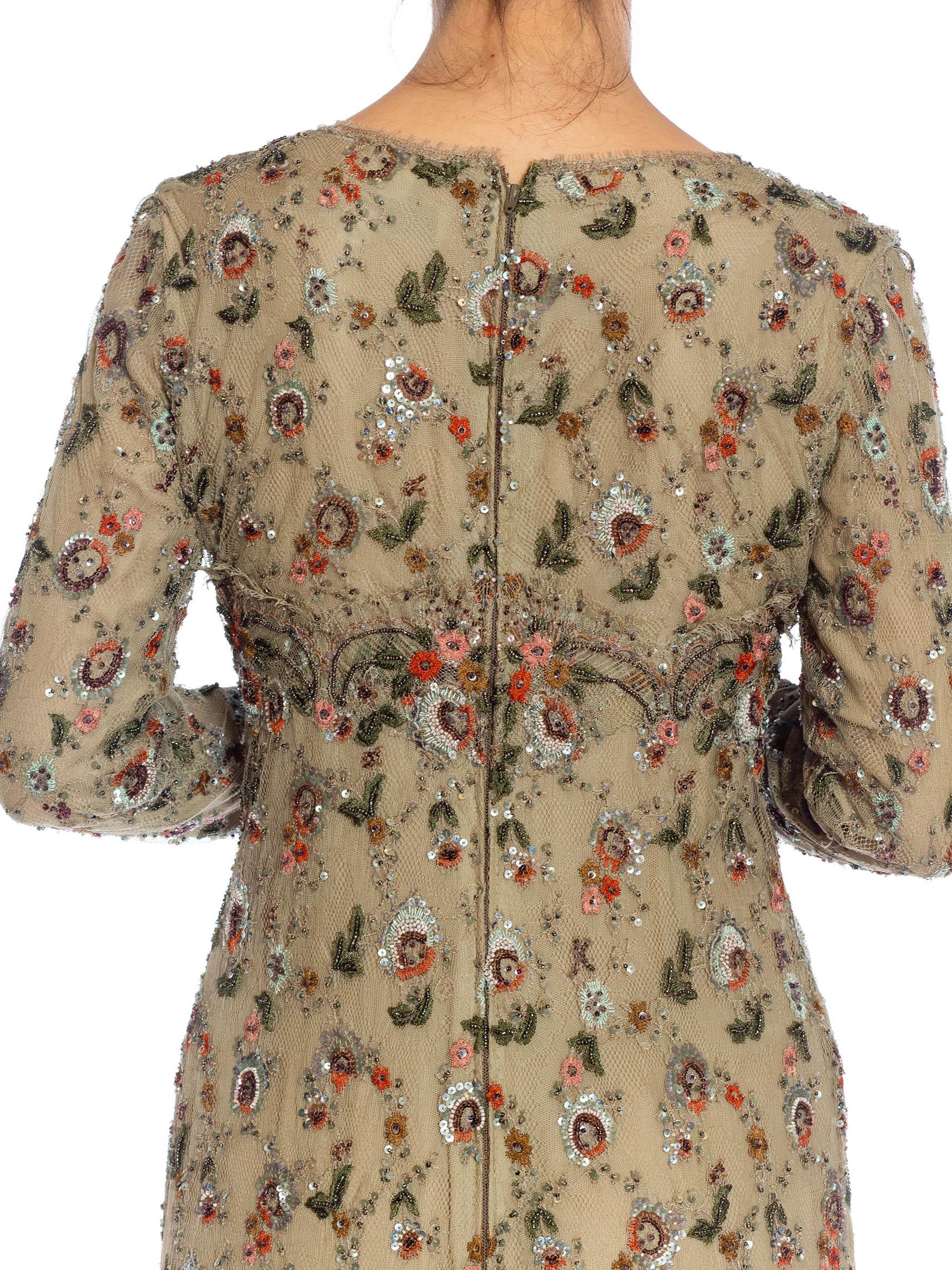 1990S OSCAR DE LA RENTA Off White Silk Fully Beaded & Crystal Encrusted Cocktai For Sale 5
