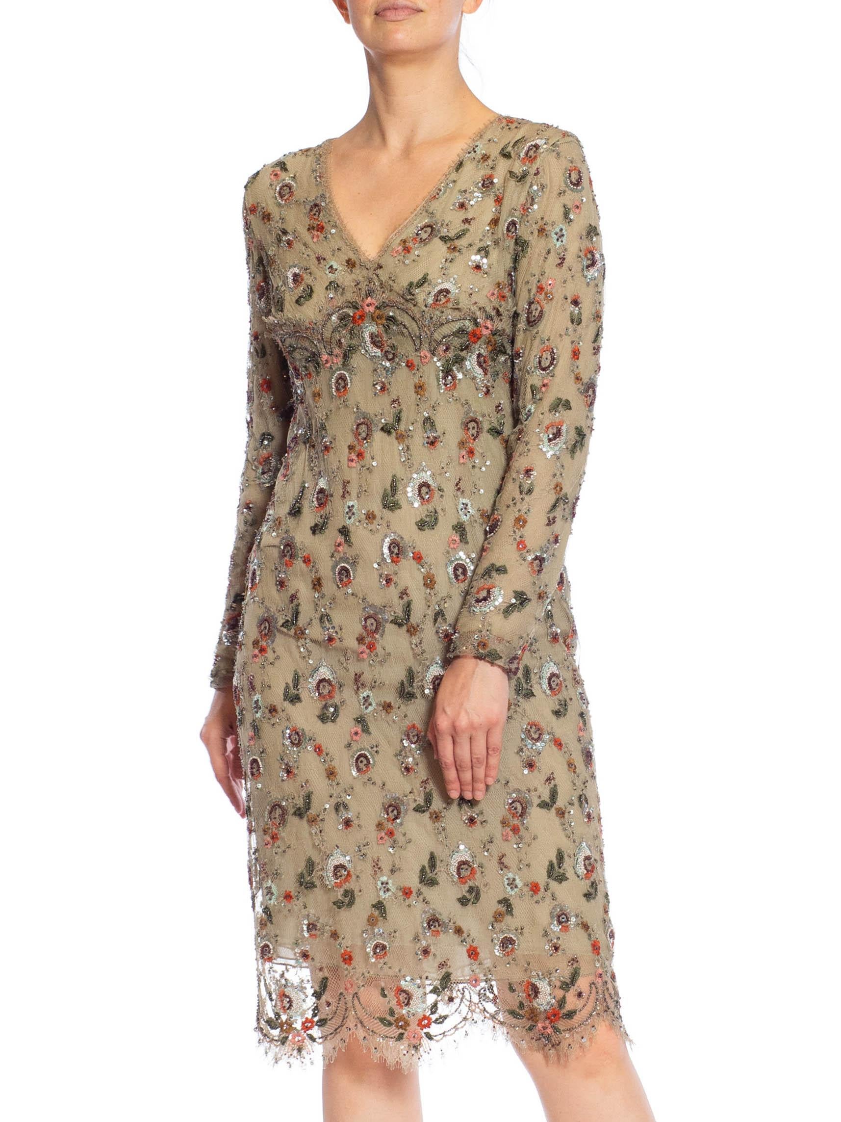 1990S OSCAR DE LA RENTA Off White Silk Fully Beaded & Crystal Encrusted Cocktai In Good Condition For Sale In New York, NY