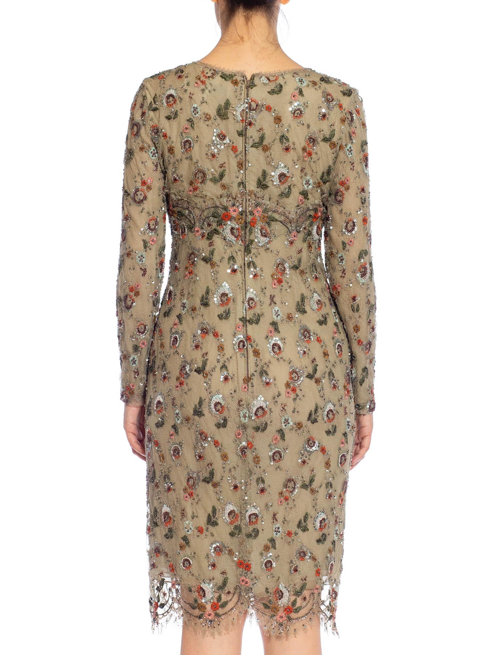 Women's 1990S OSCAR DE LA RENTA Off White Silk Fully Beaded & Crystal Encrusted Cocktai For Sale