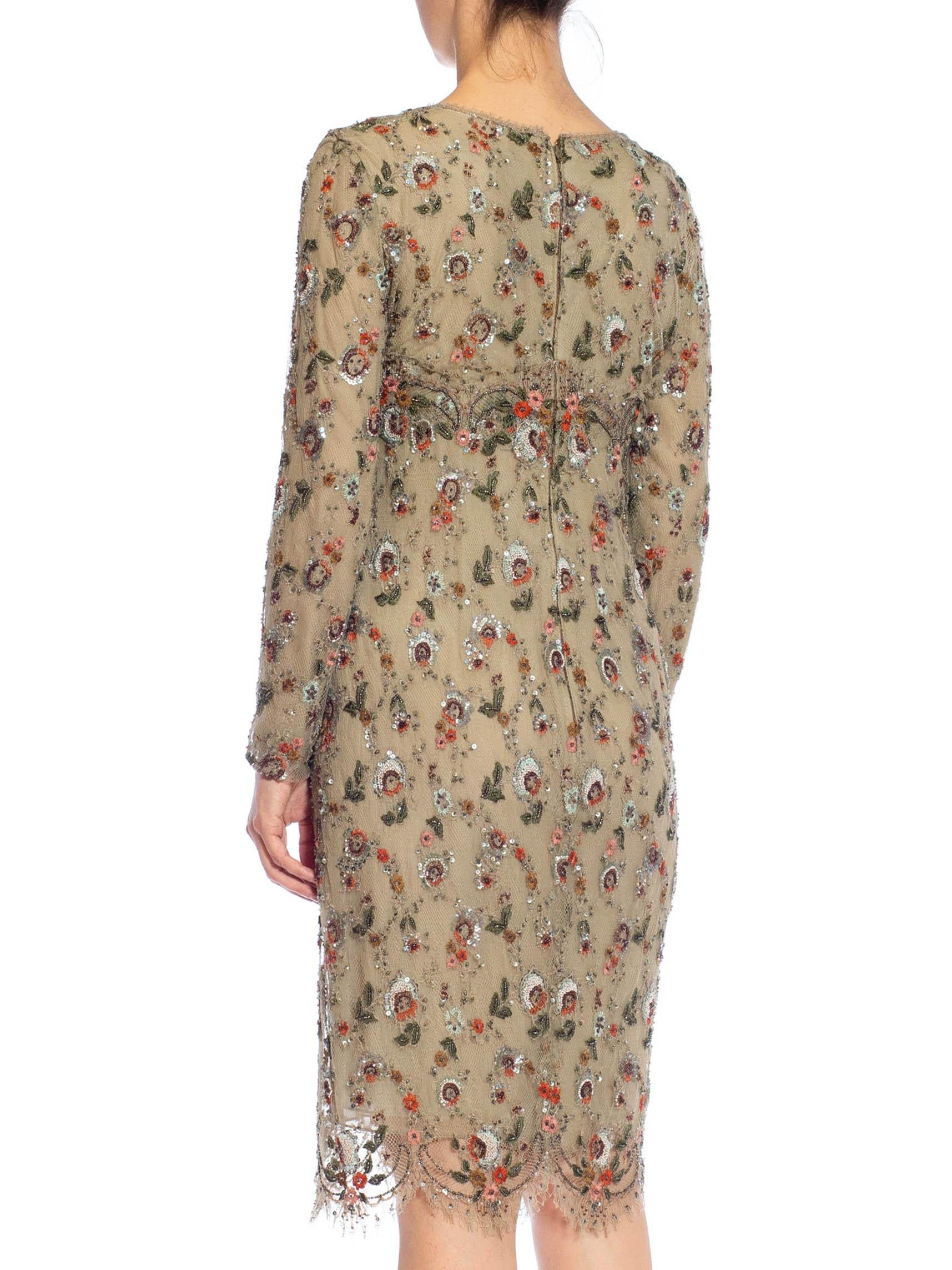 1990S OSCAR DE LA RENTA Off White Silk Fully Beaded & Crystal Encrusted Cocktai For Sale 1