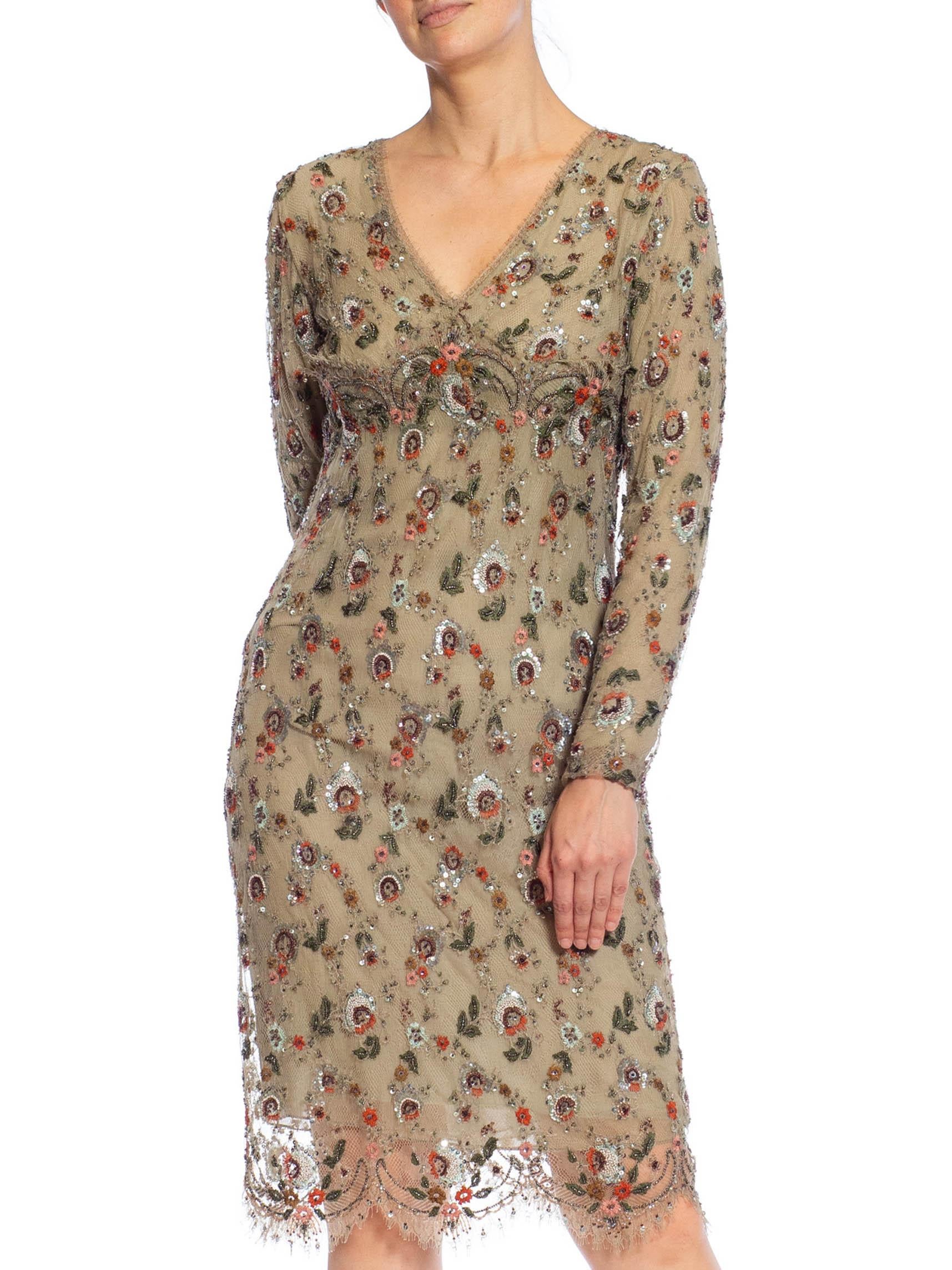 1990S OSCAR DE LA RENTA Off White Silk Fully Beaded & Crystal Encrusted Cocktai For Sale 2