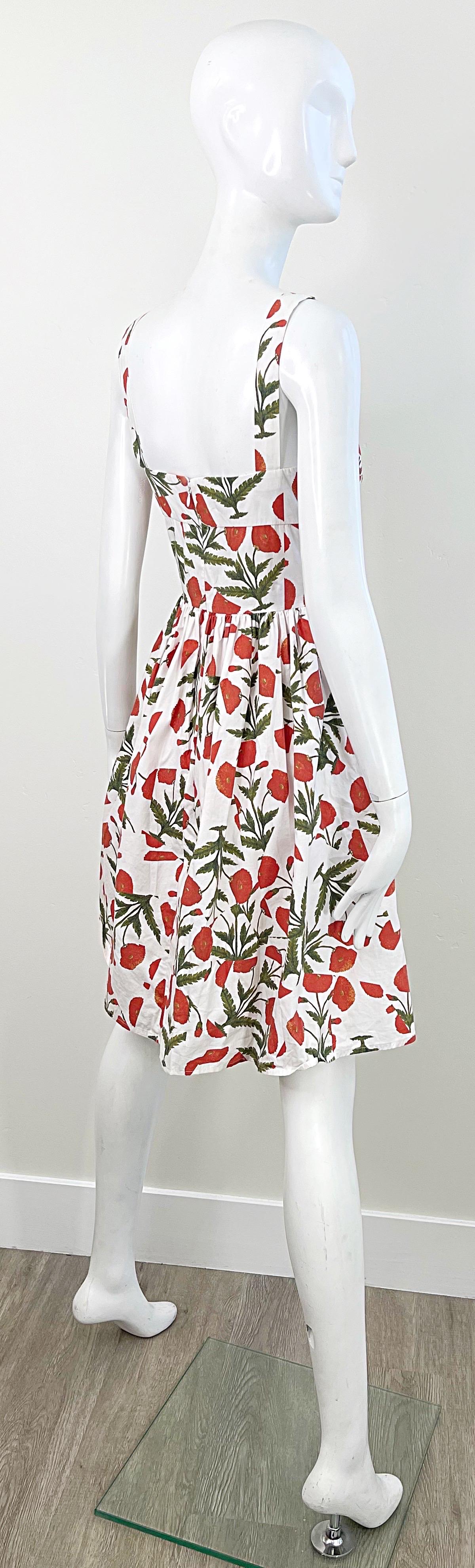 1990s Oscar de la Renta Poppy Print Size 6 Fit & Flare Vintage Cotton 90s Dress For Sale 7
