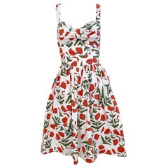 1990er Oscar de la Renta Mohndruck Größe 6 Fit & Flare Vintage Baumwolle 90er Jahre Kleid