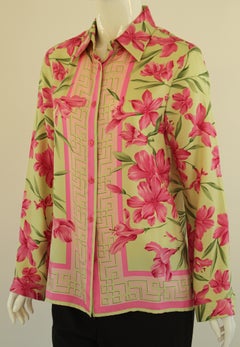 Oscar De La Renta Silk Floral Blouse 1990's
