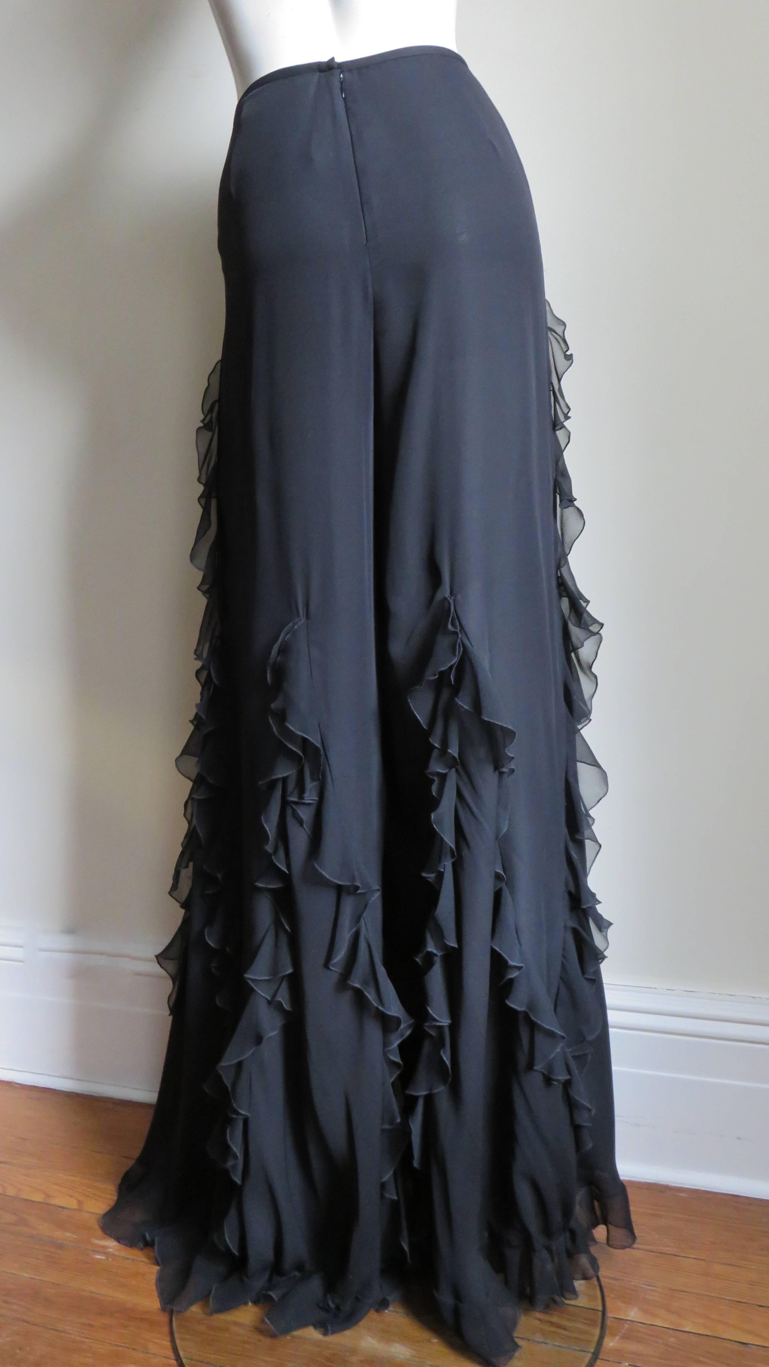 Oscar de la Renta Silk Ruffle Palazzo Pants For Sale 1