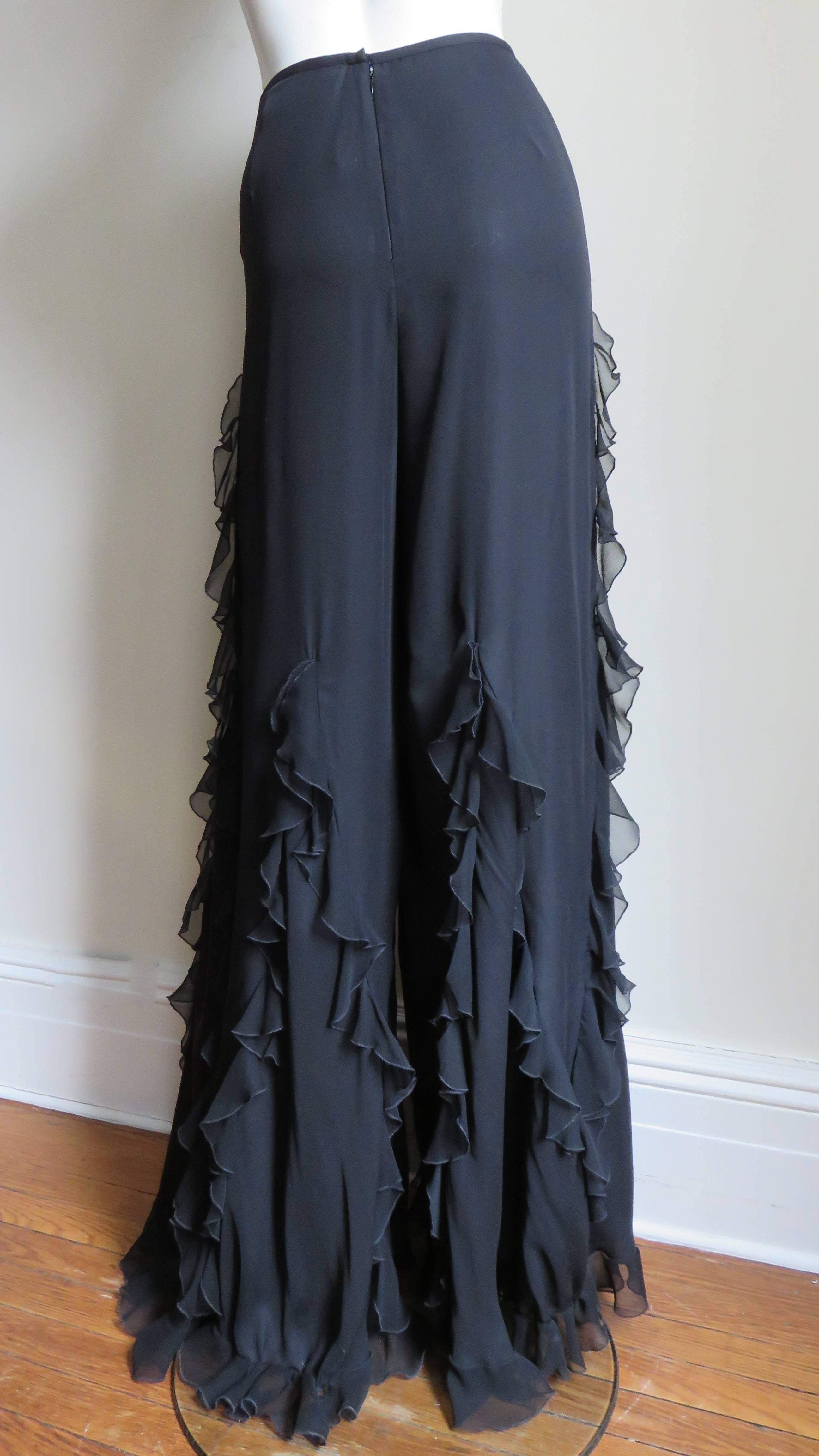  Oscar de la Renta Silk Ruffle Palazzo Pants  For Sale 4